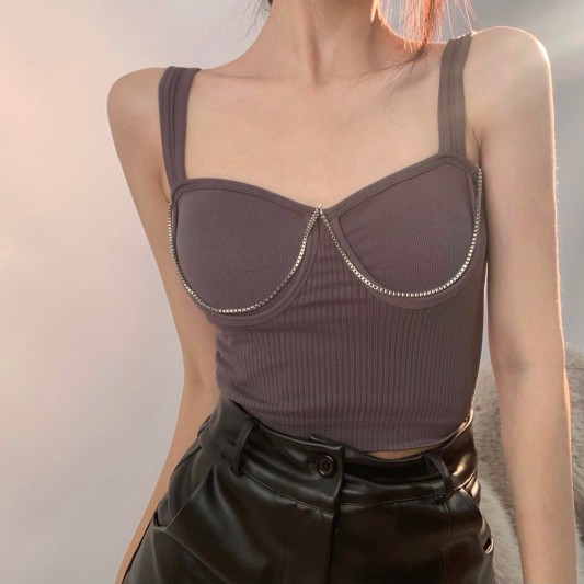 修身吊带短款背心